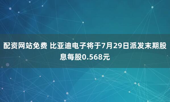 配资网站免费 比亚迪电子将于7月29日派发末期股息每股0.568元