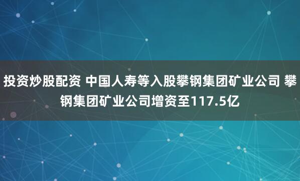 投资炒股配资 中国人寿等入股攀钢集团矿业公司 攀钢集团矿业公司增资至117.5亿